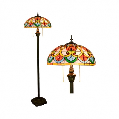 Tiffany Leaf/Sunflower/Victorian Floor Lamp Stained Glass 2 Heads Standing Light for Adult Bedroom