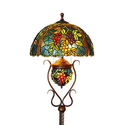 Dragonfly/Grape/Rose Hotel Floor Lamp Stained Glass 3 Heads Elegant Stylish Standing Light