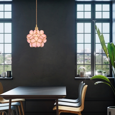 Luxurious Blossom Shape Pendant Lamp Blue/Clear/Pink Hanging Light for Restaurant Balcony