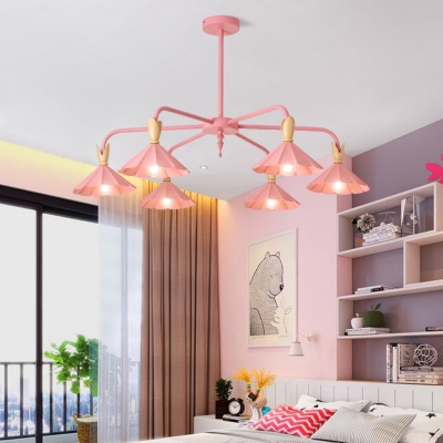 Gray/Pink/White Cone Hanging Light 3/6/8 Lights Macaron Loft Metal Chandelier for Restaurant Cafe
