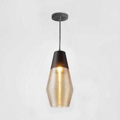 Black Finish Ceiling Pendant 1 Light Modern Ridged Glass Suspension Light for Shop Bar Cafe