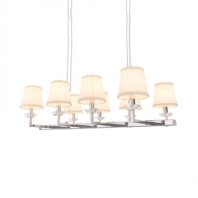 6/8 Lights Tapered Shade Island Fixture Contemporary Metal Fabric Hanging Light in Chrome for Living Room