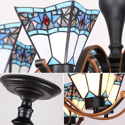 6 Lights Craftsman Chandelier Tiffany Style Antique Stained Glass Hanging Light for Dining Room