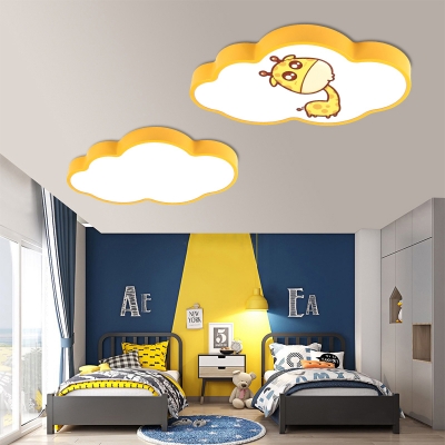 Acrylic Cloud Ceiling Mount Light with Giraffe Kindergarten Cartoon Flush Light with White Lighting