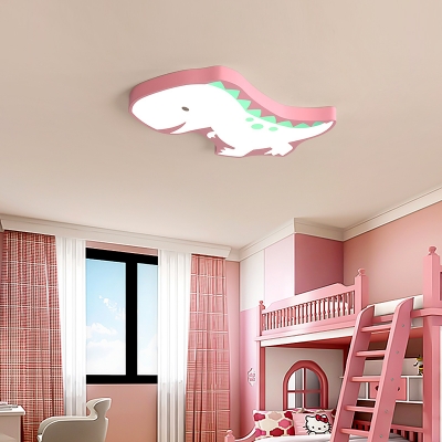Acrylic Dinosaur LED Ceiling Mount Light Kindergarten Lovely Blue/Pink/White Flush Light in Warm/White
