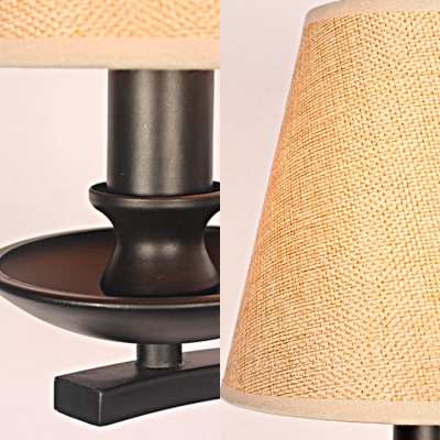 American Rustic Black Wall Light Tapered Shade Fabric Metal Sconce Lamp for Bedroom Hallway