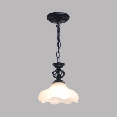 American Style Petal Shape Suspension Light Frosted Glass 1 Light Black/White Ceiling Light for Kitchen