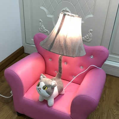 Animal Brown/Gray LED Desk Light Toy Cat 1 Light Fabric Reading Light for Child Bedroom