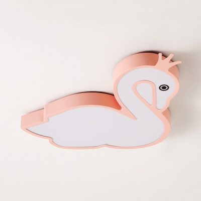 Animal Swan LED Flushmount Light Blue/Pink Ceiling Lamp in Warm/White/Third Gear for Boys Girls Bedroom