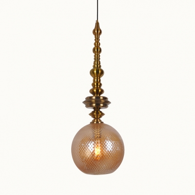 Antique Style Globe Pendant Light 1 Light Amber/Smoked Gray Glass Hanging Light for Dinging Room