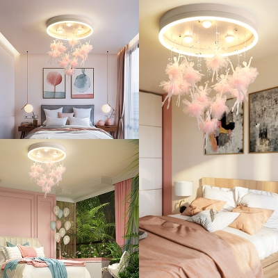 Black/Pink Fairy LED Ceiling Mount Light Third Gear Romantic Ceiling Fixture for Girl Bedroom