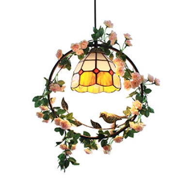 Bloom & Bird Cafe Hanging Light Glass 1 Light Rustic Style Ceiling Pendant in Blue/Yellow/Multi-Color