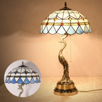 Brass Peacock Desk Light Two Lights Mediterranean/Victorian Stained Glass Table Light for Dining Room