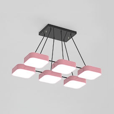 Candy Colored Square Pendant Light 4/6/9 Lights Nordic Style Acrylic Chandelier for Study Room