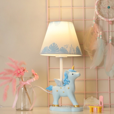 Cartoon Unicorn LED Desk Light Dimmable Resin 1 Light Blue Plug In Reading Lamp for Boy Bedroom