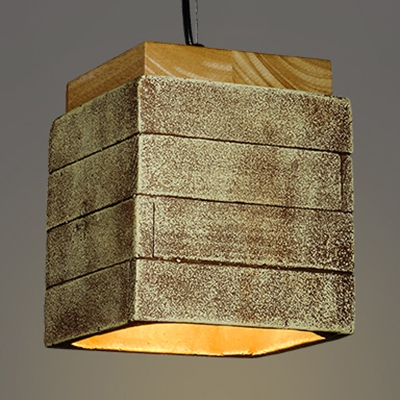 Cement Square Shade Hanging Light Cafe 1 Light Antique Suspension Light in Brass/Brown/Gray