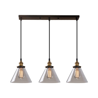 Clear Glass Bowl/Cone Pendant Light 3 Heads Antique Stylish Island Light in Black for Kitchen