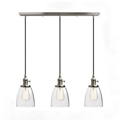 Cone Shade Pendant Light 3 Lights Industrial Clear Glass Island Lamp in Silver for Restaurant