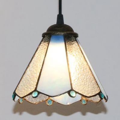Conical Shade Pendant Lamp 1 Light Tiffany Style Blue/Clear/Blue-Clear Ceiling Light for Foyer