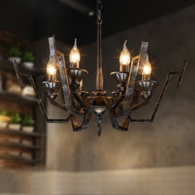 Country Style Fake Candle Chandelier Metal 6 Lights Suspension Light for Restaurant Living Room