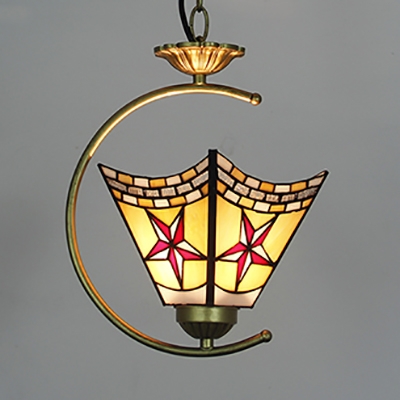 Craftsman Restaurant Hanging Light 1 Head 8 Inch Tiffany Style Vintage Ceiling Light in Brass