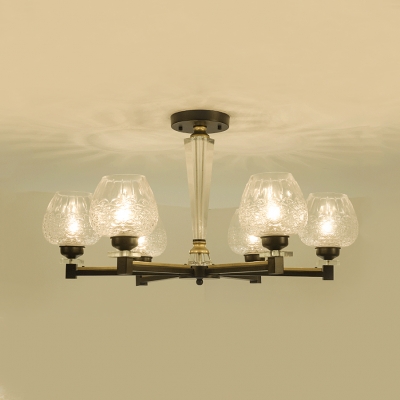 Etched Glass Bud Shade Ceiling Light Bathroom 3/6 Lights American Style Semi Flush Mount Light in Black