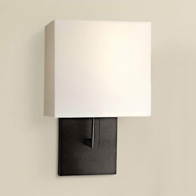 Fabric Square Wall Sconce 1 Light American Rustic Wall Light in Black & White for Study Room