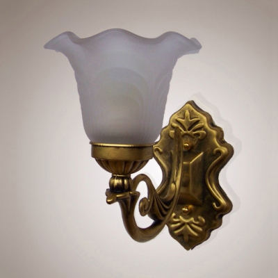 Frosted Glass Flower Sconce Light Single Light Antique Style Wall Lamp in White for Bedroom