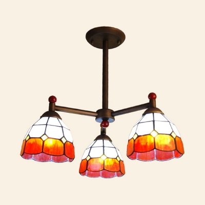 Glass Dome Shade Chandelier Bedroom Hallway 3 Lights Tiffany Style Hanging Light in Blue/Orange/Yellow