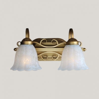 Glass Flower Shade Vanity Light 2/3 Lights Traditional Sconce Light in Brass for Dressing Room