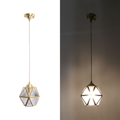 Glass Metal Polyhedron Ceiling Lamp 1 Light Colonial Style Pendant Lamp in Brass for Hallway