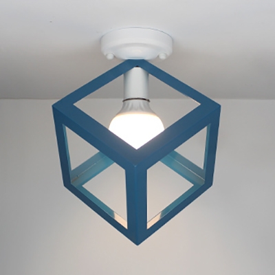 Macaron Cube Shade Flush Ceiling Light Metal 1 Light Blue/Green/Red/Yellow Ceiling Fixture for Balcony