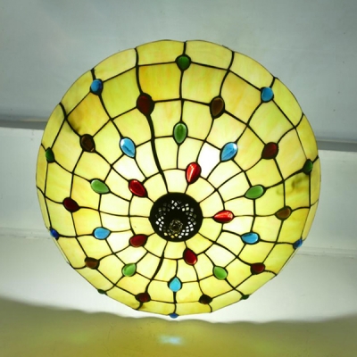 Hotel Restaurant Dome Hanging Lamp Glass Tiffany Style Antique Beige Chandelier