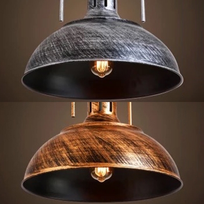Industrial Dome Pendant Light 1 Light Metal Hanging Light in Bronze/Silver for Kitchen