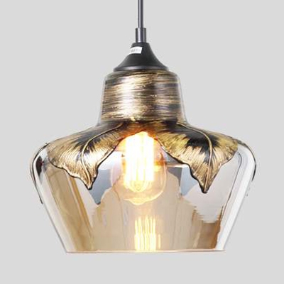 Leaf Decoration Hanging Light 1 Light Antique Style Clear Glass Pendant Lamp for Hallway Foyer