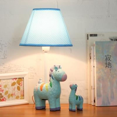 Lovely Unicorn Desk Light with Tapered Shade Fabric 1 Light Blue Reading Light for Bedside Table