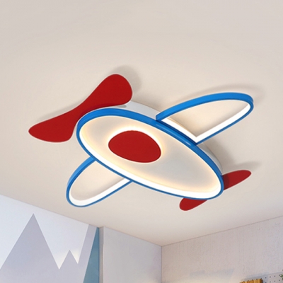 Metal Airplane LED Ceiling Mount Light Kid Bedroom Cartoon Flush Light with Warm/White Lighting