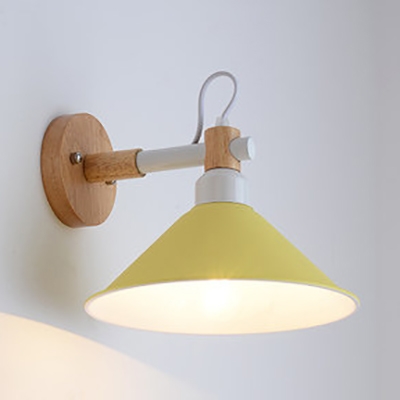 Metal Cone Sconce Light 1 Light Simple Style Macaron Color Scone Lamp with Adjustable Angle for Bedroom