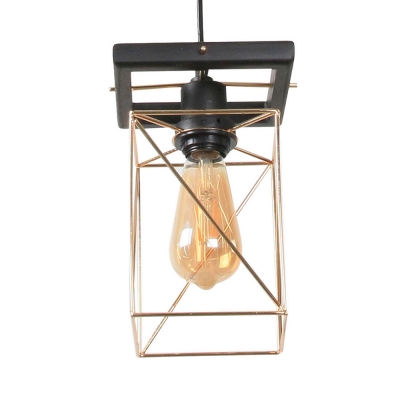 Metal Globe/Rectangle/Square Pendant Light One Light Industrial Hanging Lamp in Black Finish for Bar