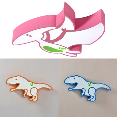 Metal Dinosaur Ceiling Mount Light Kindergarten Modern Style Ceiling Lamp in Blue/Orange/Pink