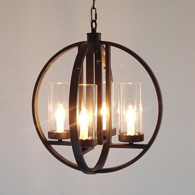 Metal Globe Suspension Light with Cylinder Shade 4/5 Lights Traditional Chandelier in Black for Bar
