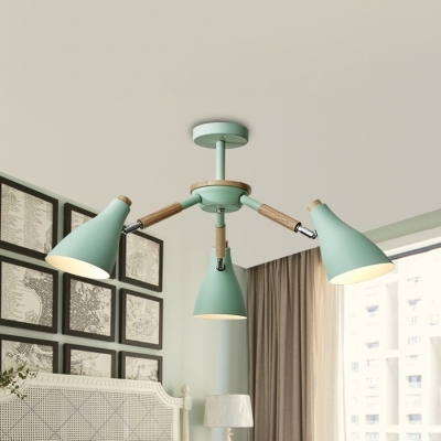 Metal Horn Shade Chandelier 3 Lights Macaron Loft Suspension Light in Gray/Green for Child Bedroom