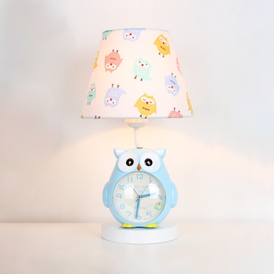 Metal Owl Reading Light with Alarm Clock Bedside 1 Light Modern Switch Desk Light in Blue/Pink