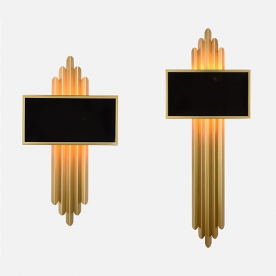Metal Rectangle Wall Light 2 Lights Contemporary Sconce Light in Gold for Foyer Restaurant