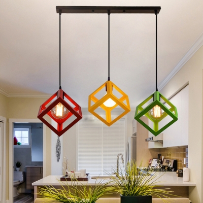 Metal Square Cage Suspension Light 3 Lights Nordic Style Hanging Light for Living Room