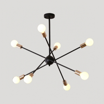 Metal Starburst Pendant Lamp 6/8 Lights Simple Stylish Chandelier in Black/White for Bedroom