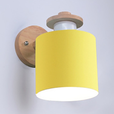 Metal Wood Cylinder Wall Light Hallway Study 1 Light Modern Macaron Color Sconce Light