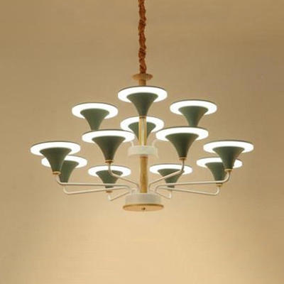 Modern Bell Shade Chandelier Metal 6/8/12 Lights Gray/Green Hanging Lamp for Kindergarten