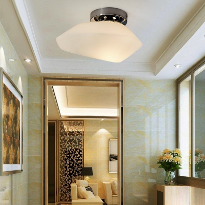 Modern White Flush Ceiling Light Stone Shape 1 Light Opal Glass Ceiling Lamp for Stair Bathroom