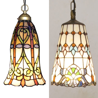 Multi-Color Bucket/Bell Pendant Light Tiffany Inca/Baroque Glass Hanging Light for Cafe